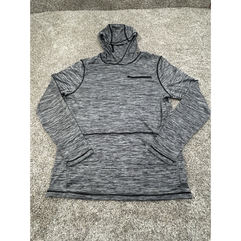 Zella Gray Heathered Long Sleeve Athletic Top Hood Pockets Sz Small #0164